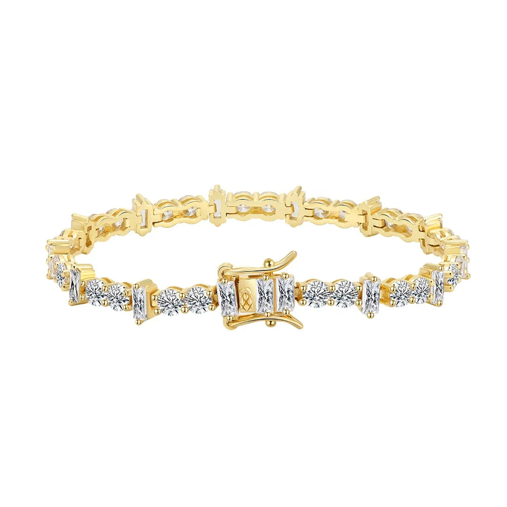 SB208 Great 925 Sterling Silver Tennis Bracelet with Round Cut with Emerald Cut 3mm 5A Zirconia Bracelet Jewelry