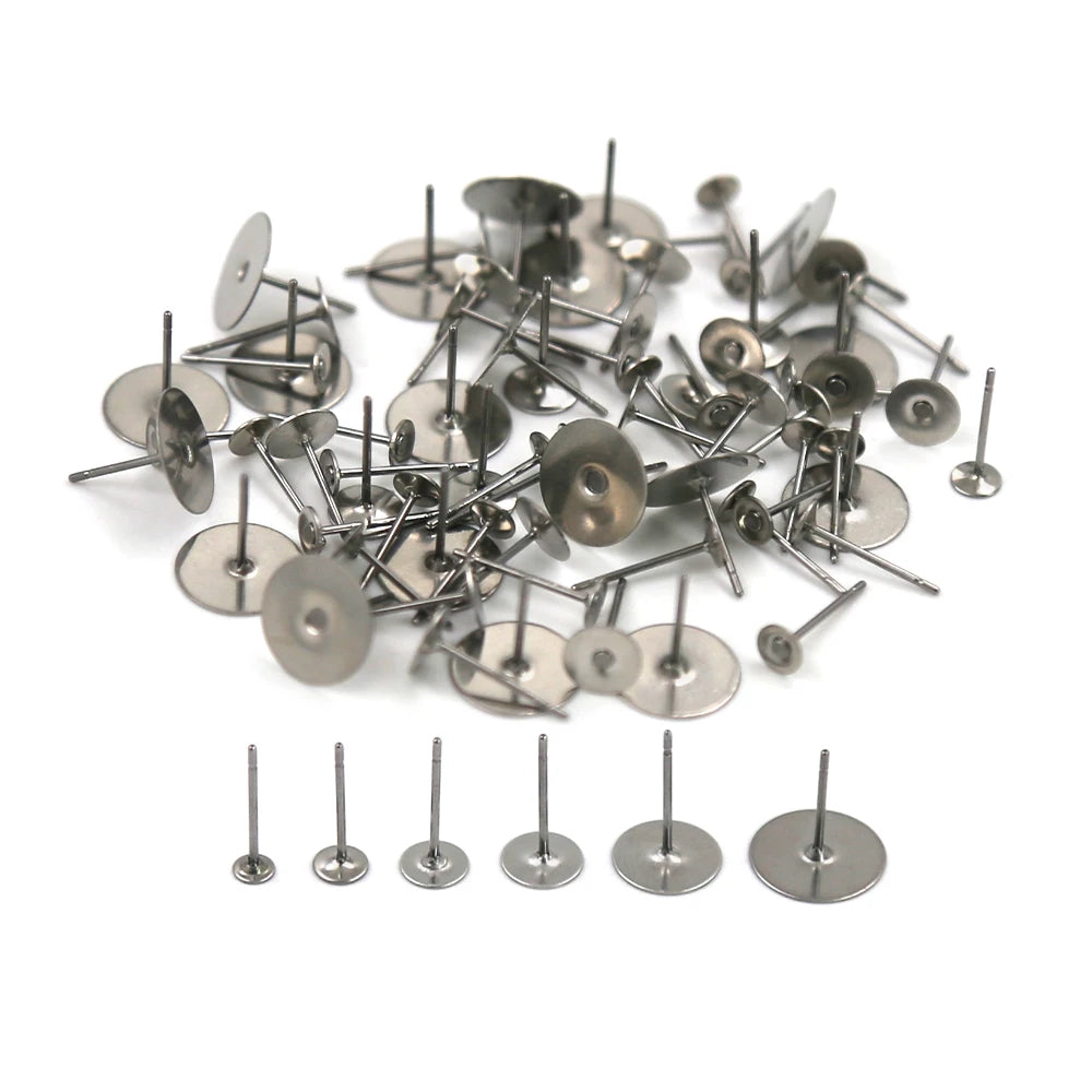 Flat Pad DIY Surgical Ear Needles 316 Stainless Steel Hypoallergenic Earring Stud Post Jewelry Making Findings Components