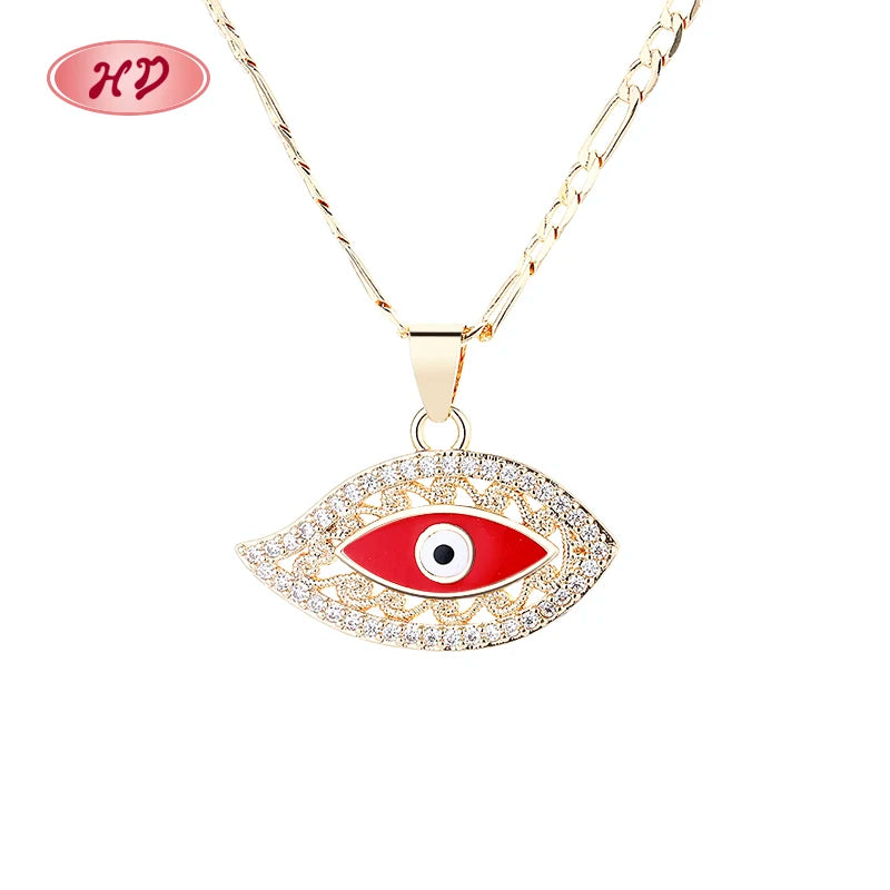 Wholesale Religion Jewelry 3A Cubic Zirconia 18K Gold Brass Platedd Jewelry Women Eye Pendants Necklaces