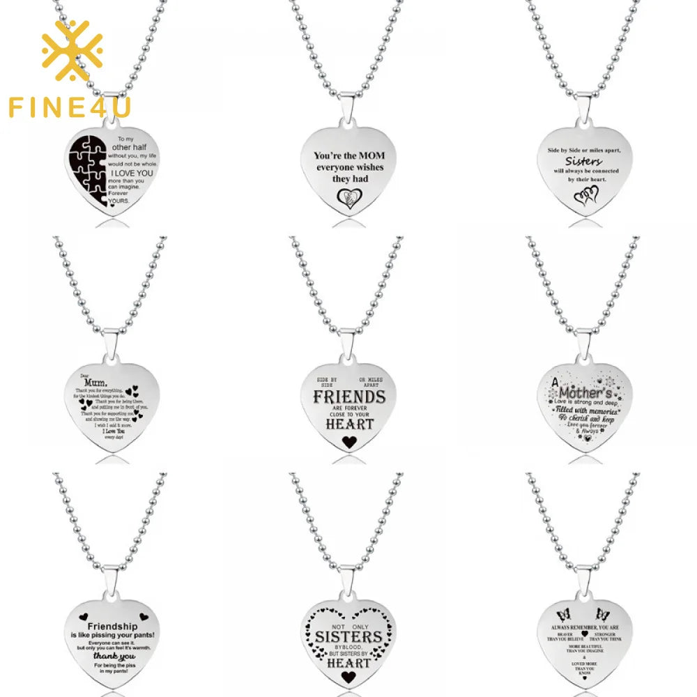 Mothers Day Thanksgiving Jewelry Gifts Stainless Steel Custom Engraved Heart Best Friends Necklace