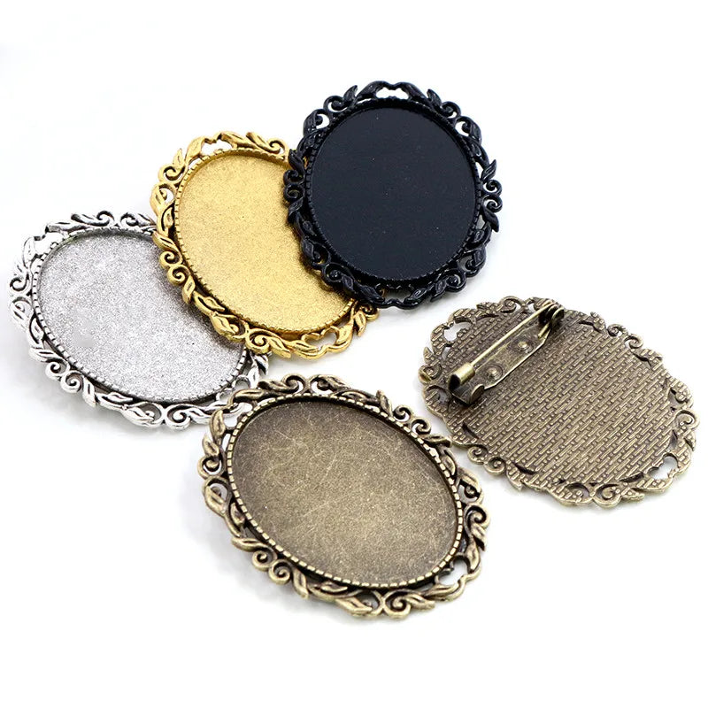 30x40mm Inner Size Oval Retro Brooch Pins Bezel Trays for Cabochon Blank Base Setting DIY Jewelry Making Supplies MegaBDM