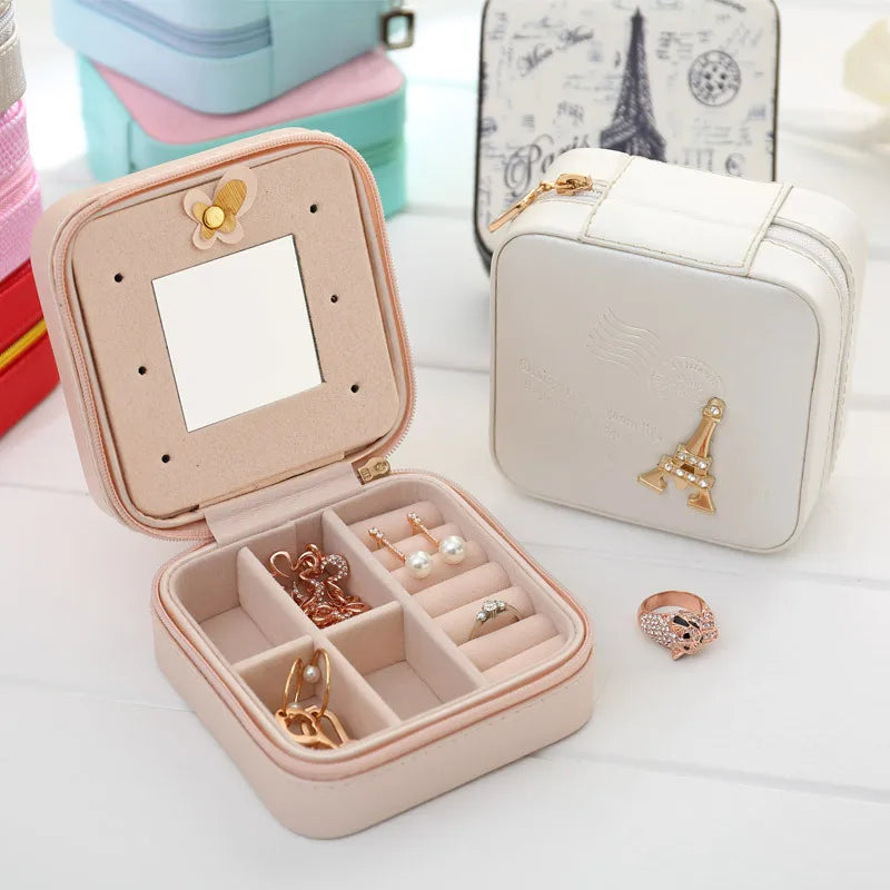 SSeeSY Joyas pink Custom Logo Printed Luxury Velvet Pu Travel Jewelry case Boxes Bags Packaging Gift Box Organizer