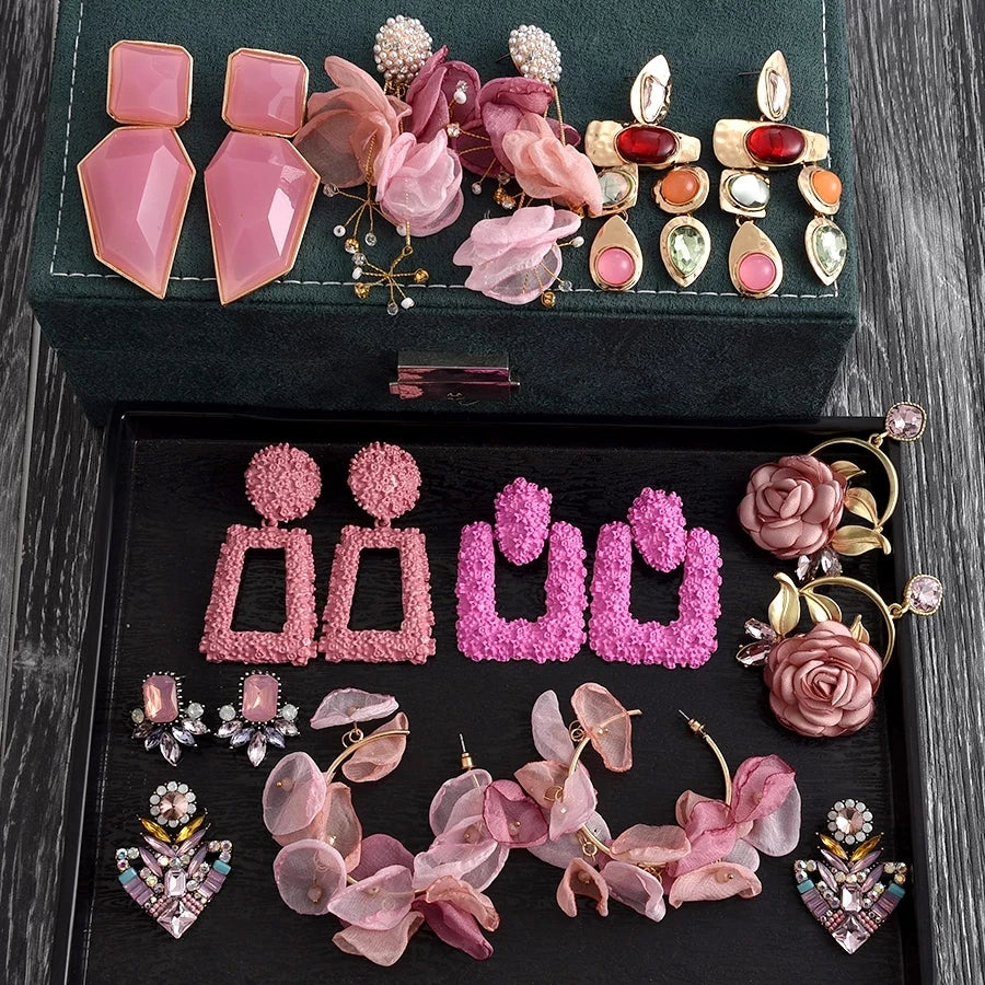 Kaimei 40 Designs Fashion Jewelry Women Dangle Statement Earrings Korea Fashion Pink Resin Beaded Drop Earrings for Women