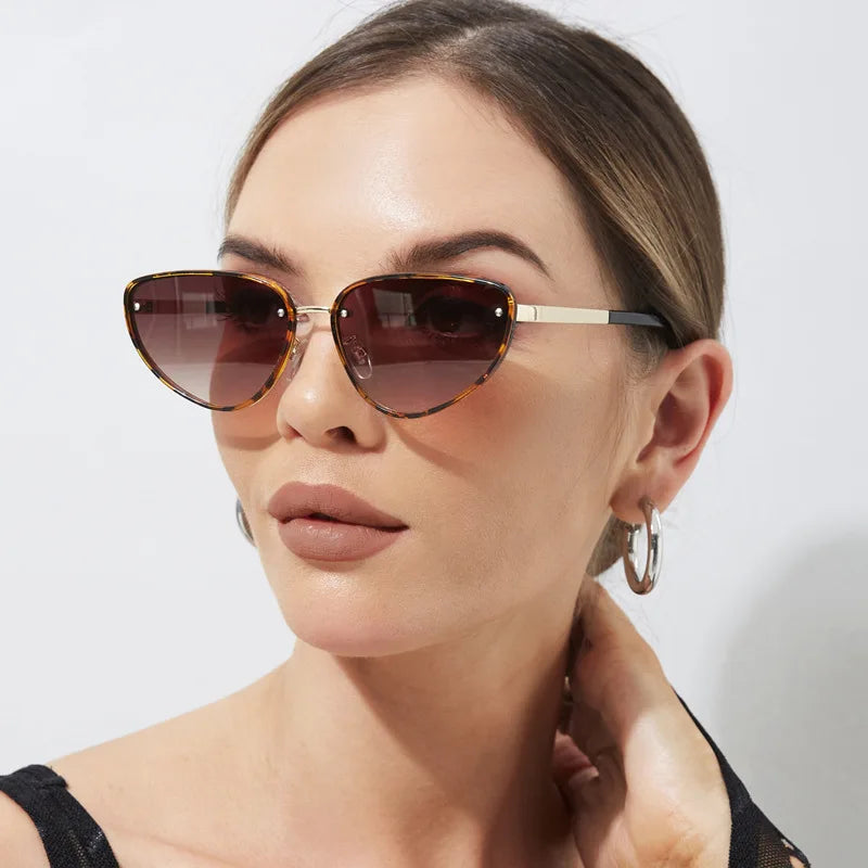 UNOC 2026 Women's Retro Vintage Sunglasses Designer Gold Frame Cat Eye Shades with UV400 Lenses