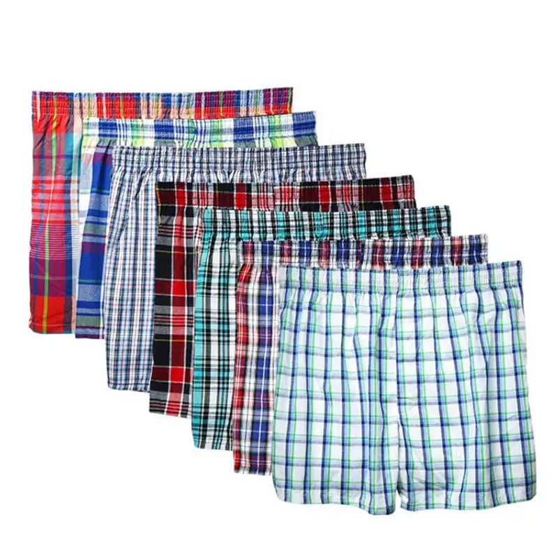 Para Hombre Men's Plus Size 6XL Underwear Cotton Briefs Boxers Mens Plaid Striped Loose Trunks Men's Cotton Boxer Shorts