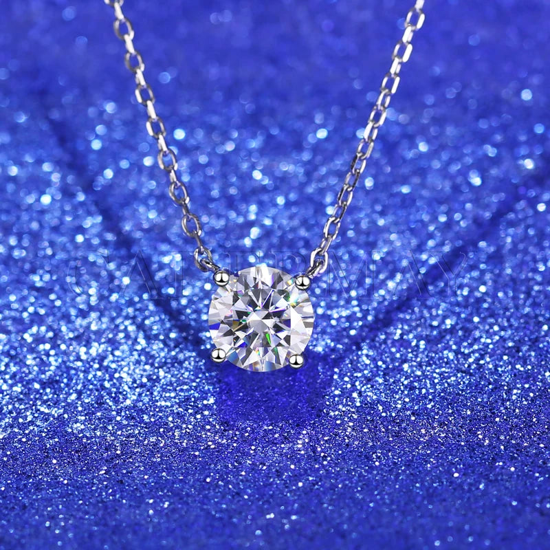 Fine Necklace Diamond Moissanite 6.5mm 1ct 925 Sterling Silver Women's Necklace