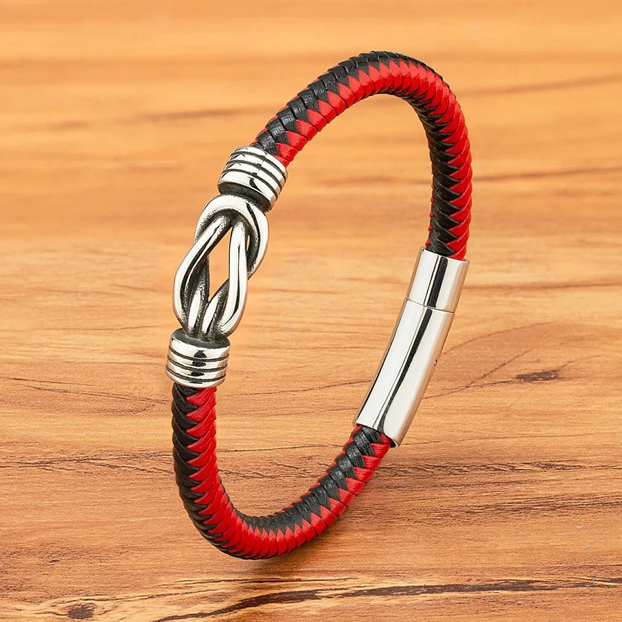 Trendy Design Braided Leather Bracelet Genuine Leather Bangle Wholesale Steel Hardware Bangle Jewelry for Men 21cm