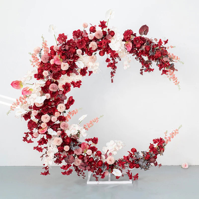 Vv278 Customized New Design Moon Shaped Flower Arch Red Backdrop Arch With Bracket for Proposal Wedding Home Event Decoration