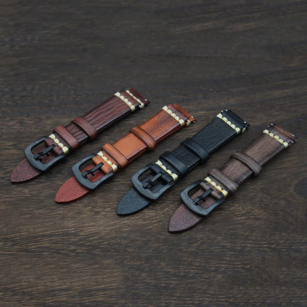 Yunse Customized Logo Italian Vintage Handmade Genuine Leather Watch Band 18/20/22/24mm Leather Watch Strap with Pin Buckle