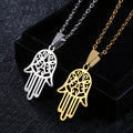Wholesale Non Tarnish 18K Gold Silver Plated 316L Stainless Steel Women Fatima Palm Hamsa Hand Pendant Necklace Jewelry