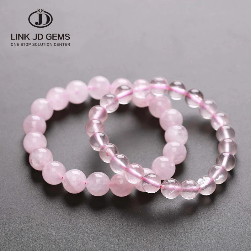 Natural Smooth Rose Quartz Women Bracelets Trendy Sweet Pink Crystal Beads Stone Strand Bangles Fine Jewelry for Lovers Gifts
