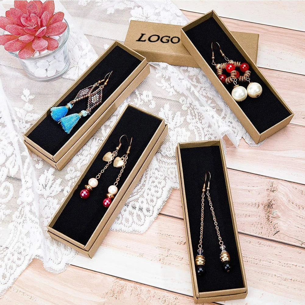 Custom Logo Printed Brown Kraft Paper Slotted Box Recycled Materials Sponge Insert Sliding Jewelry Packaging for Watches