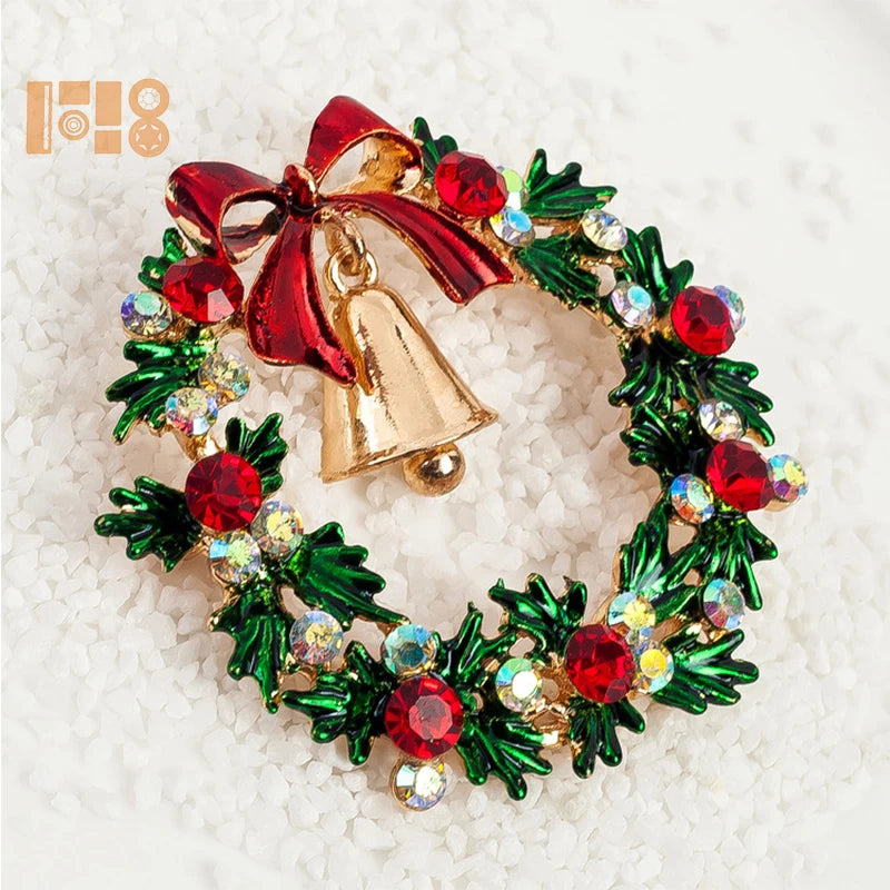 Christmas Ornaments Brooch Wreath Christmas Series Crystal Christmas Wreath Brooch Stocked
