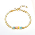 Soft Flat Snake Chain 18k Gold Plated Stainless Steel Bracelets Bangles With Colorful SMILE Letters INS Cute Bracelet for Women