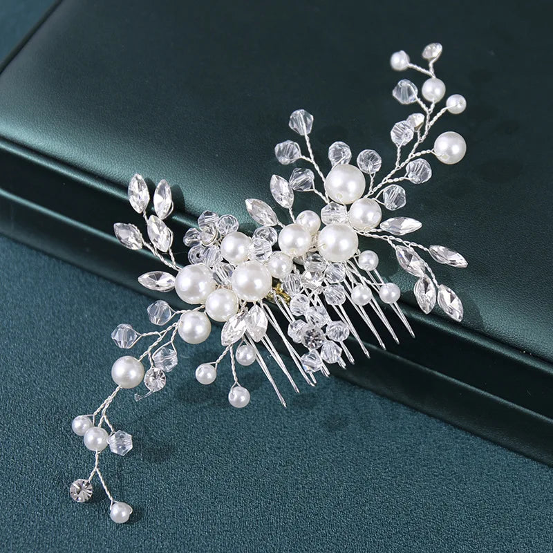 Niancan FS132 Pearl Bridal Hair Comb Ornaments White Rhinestone European-American Trendy Dinner Hair Accessories Side Insert