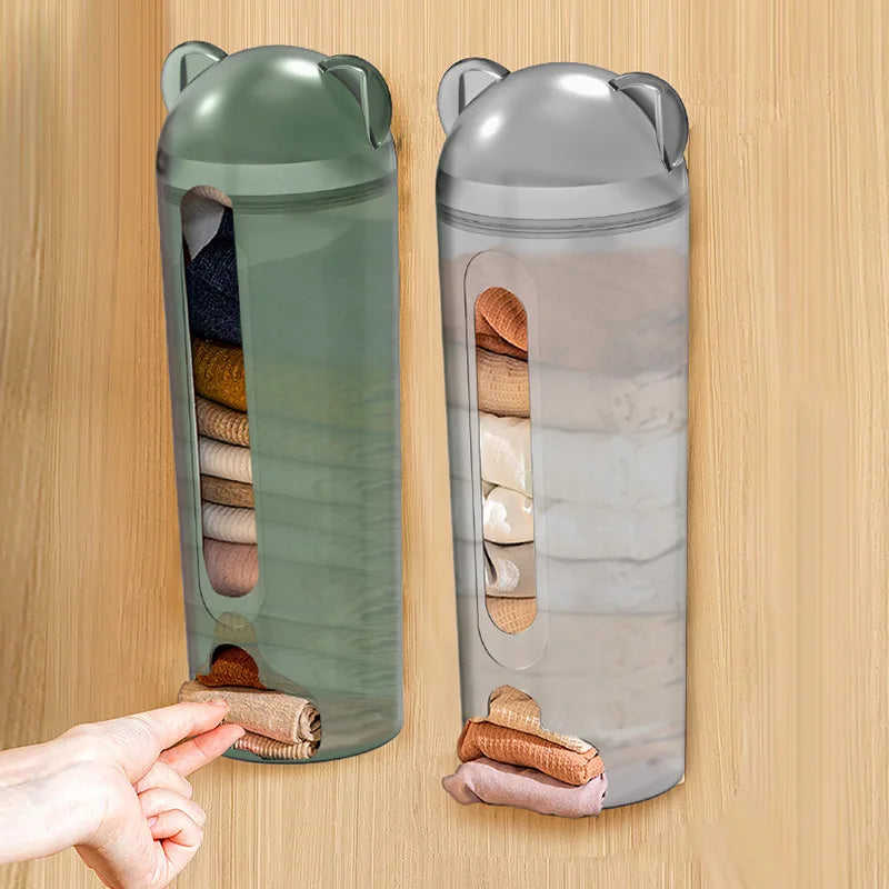 Home Storage Wall Mounted Plastic Bag Holder Transparent Durable Plastic Socks Underwear Storage Box Garbage Bag Dispenser