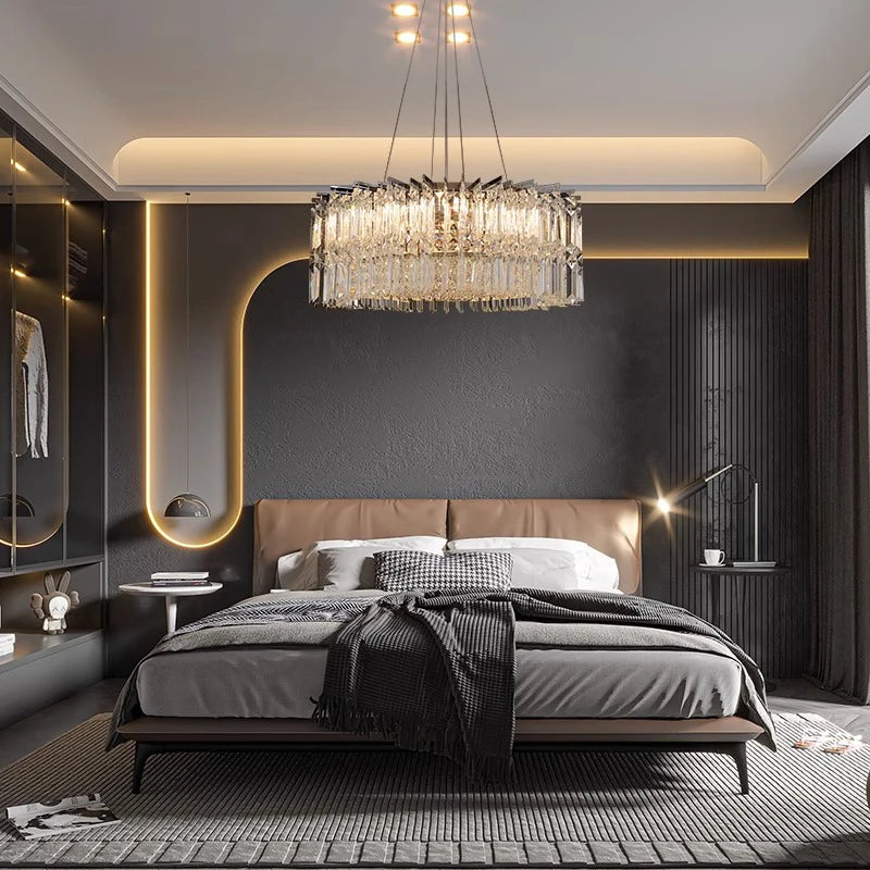 2025 New Modern Luxury Chrome Round K9 Crystal Chandelier for Hotel Bedroom Villa Study Led Hanging Lights for Home Luxury