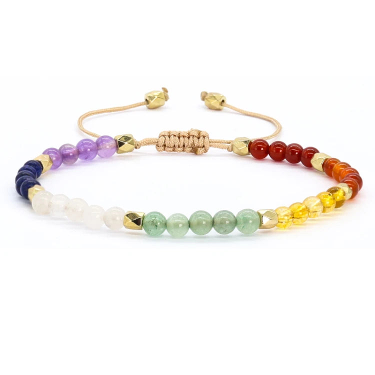 X171 Wholesale 4MM Adjustable Multi-color Stone Beaded Bracelet 7 Chakra Stones Bead Hand Woven Bangle Jewelry for Women