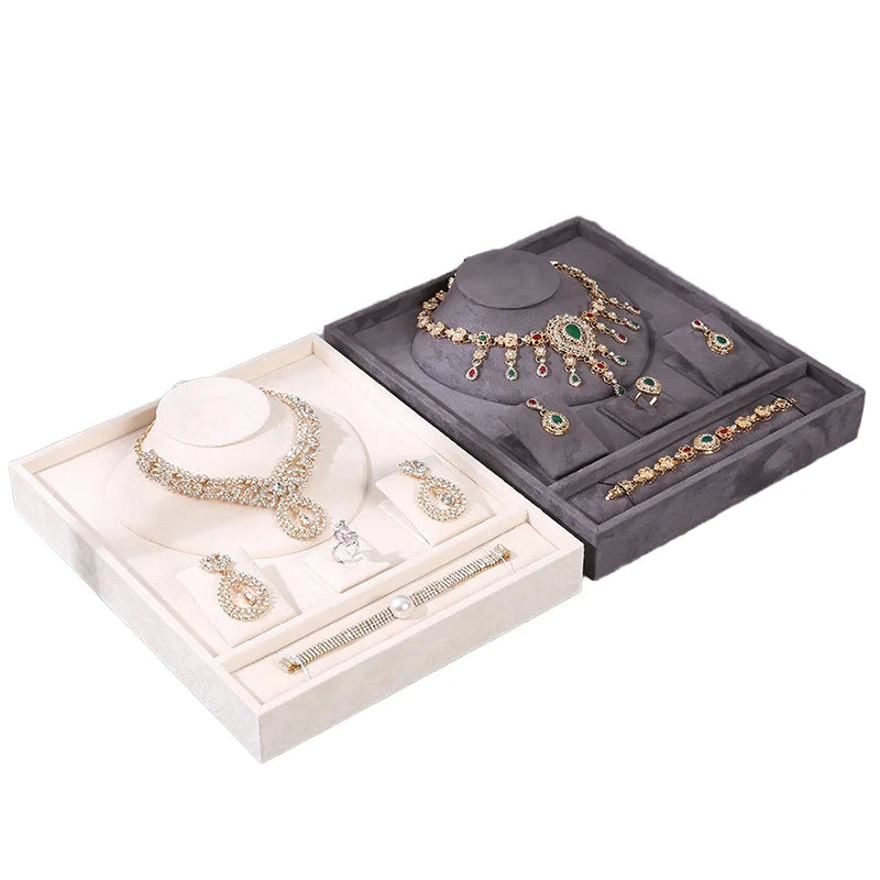 Luxury Cream Gray Velvet Jewelry Tray Unique Presentation for Stackable Ring Earrings Necklace Bracelet Low MOQ Storage Display