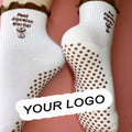 Personalized Women Custom Yoga Pilates Grip Socks Cute Heart Design Crew Pilates Socks Custom logo with Anti-slip Grip Sole