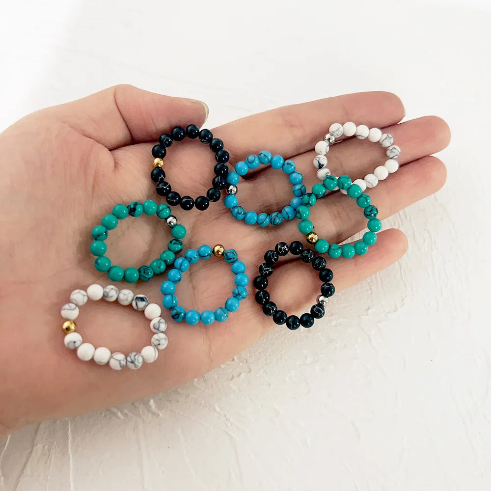 Fashion Natural Stone Bead Ring Jewelry Third Party Certified Daily Wear Elastic Rings for Women