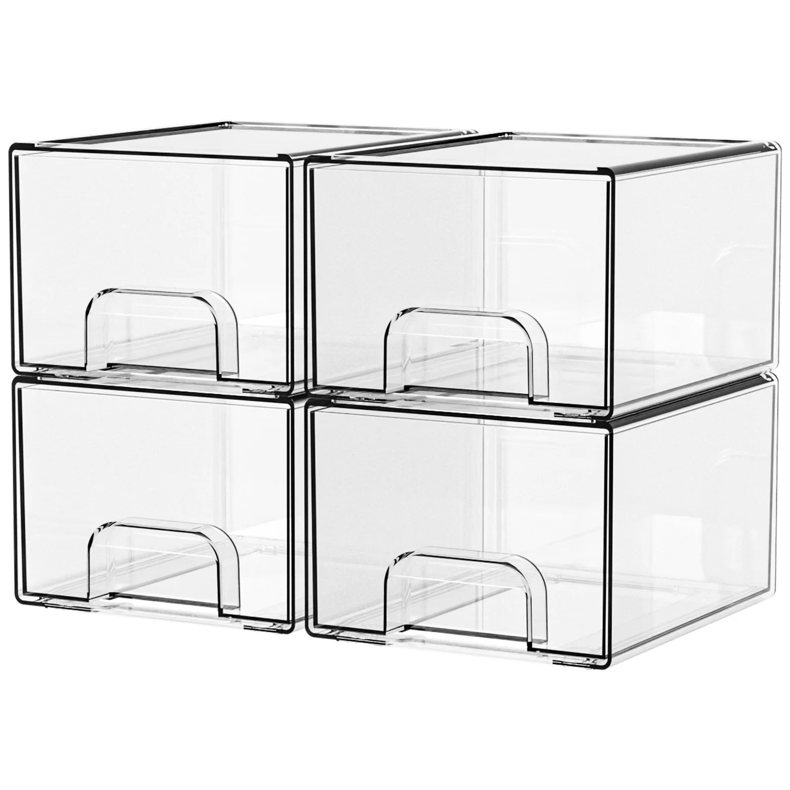 Transparent Plastic Rectangle Stackable Storage Box 2L Capacity for Desktop Sundries Stationery Coffee Cosmetics (Modern Design)