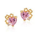 French Style Luxury Flower Earrings Copper Plated 18K Gold Sweet Pink Zircon Heart Earrings for Women