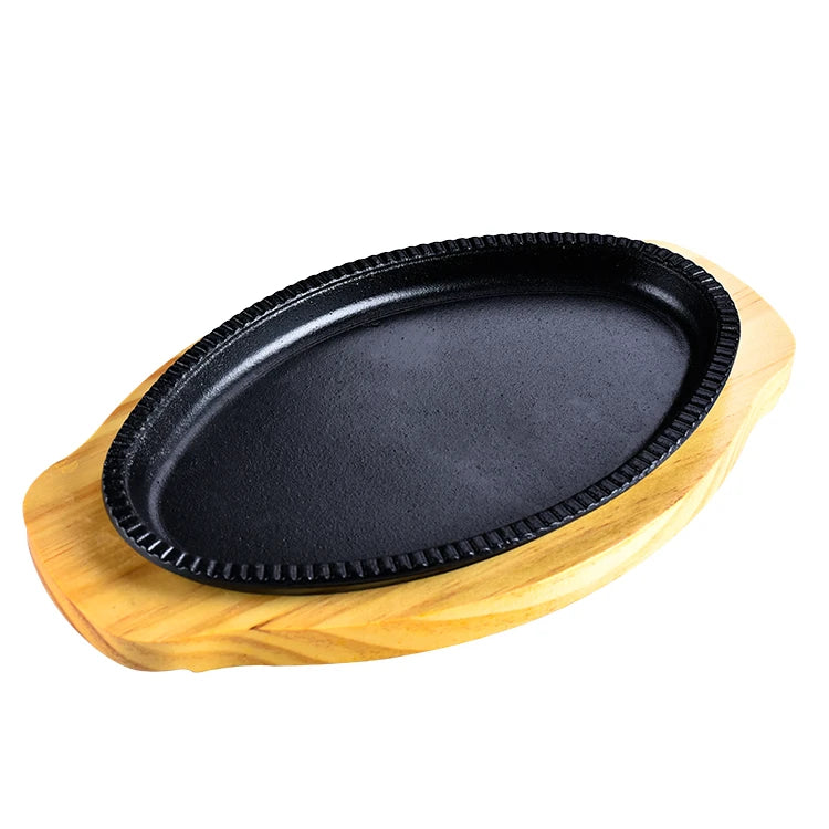 LYROE Regular Cast Iron Fajita Skillet Seasoned With Oil Black Serving Platter for Fajitas Steak Sizzler Dishes