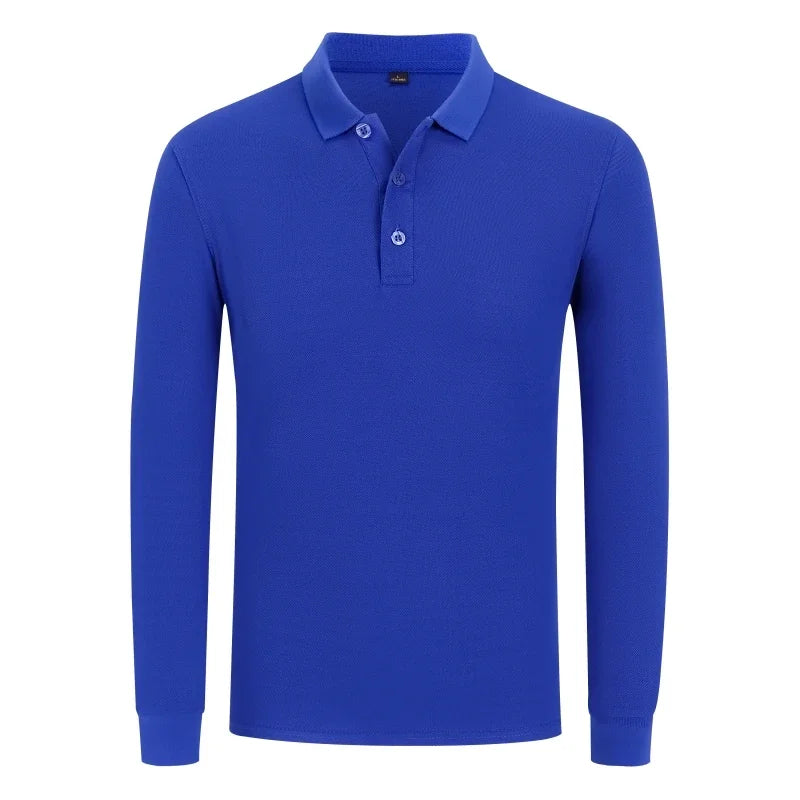 Wholesale Fashion Casual 210g 100% Polyester Quick Dry Solid Knitted Plain Dyed Long-Sleeved  POLO Shirts