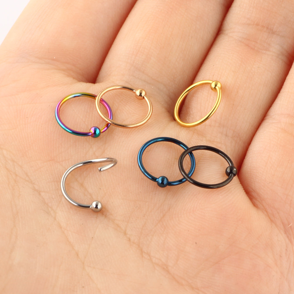 Mix Colors Stainless 20g Captive Bead Rings Nose Hoop Ring Piercing Tragus Earrings Cartilage Helix Piercing Body Jewelry 50pcs