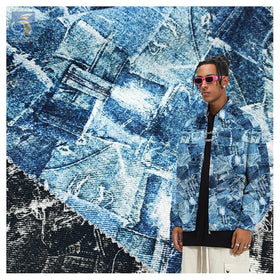 Stock Lot 100 Cotton Dyed Digital Printed Denim Fabric China Designer Distressed Denim Fabric by the Meters