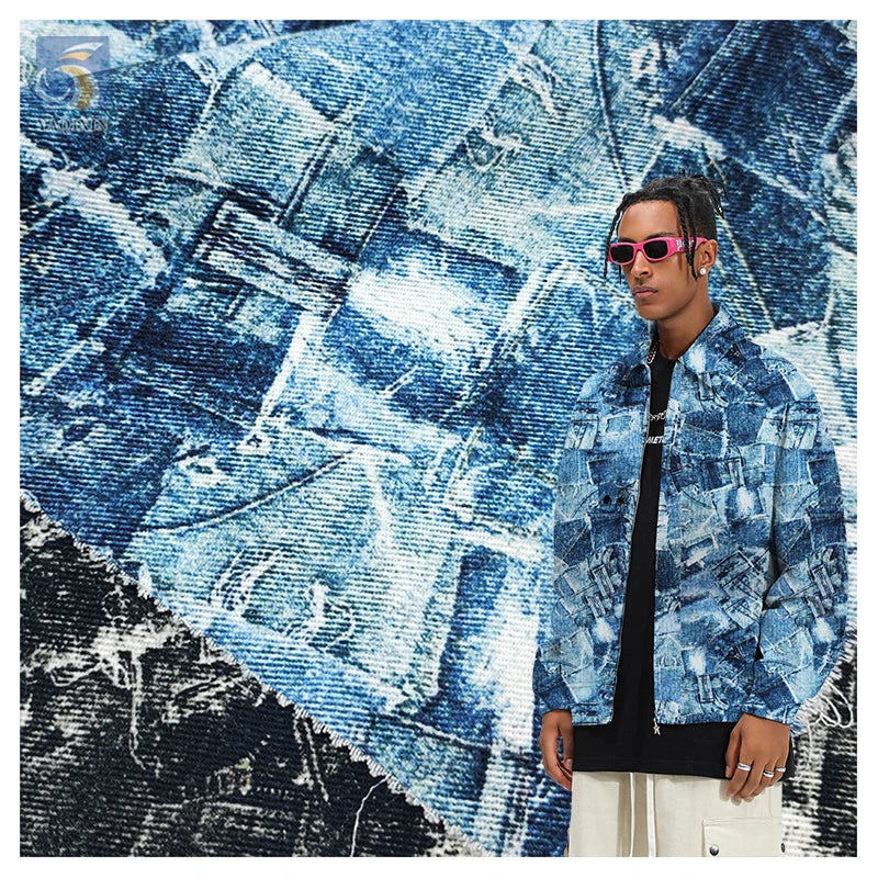 Stock Lot 100 Cotton Dyed Digital Printed Denim Fabric China Designer Distressed Denim Fabric by the Meters