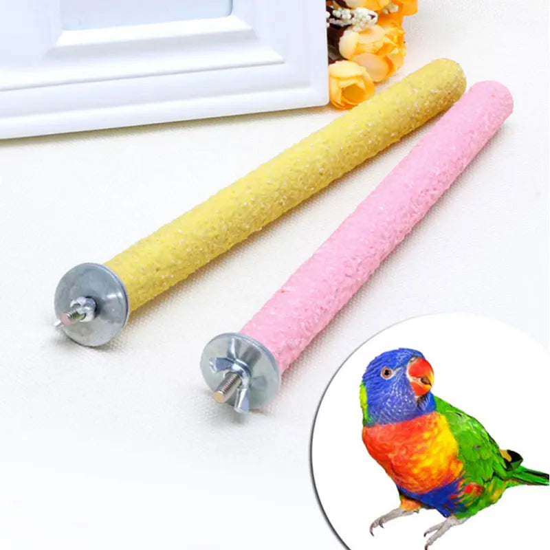 10/14/18cm Wood Bird Claw Beak Grinding Bar Standing Stick With Bell Parrot Station Rod Perch Stand Toy Bird Cage Accessories