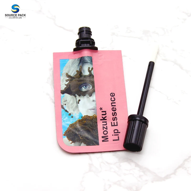 Custom Design Cosmetic Aluminum Foil Spout Pouch Lip Gloss Packaging Bag With Brush