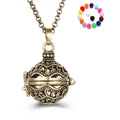 European Vintage Harmony Chime Angel Ball Pendant Necklace with Long Chain Essential Oil Diffuser Featuring Pearl Brass Material