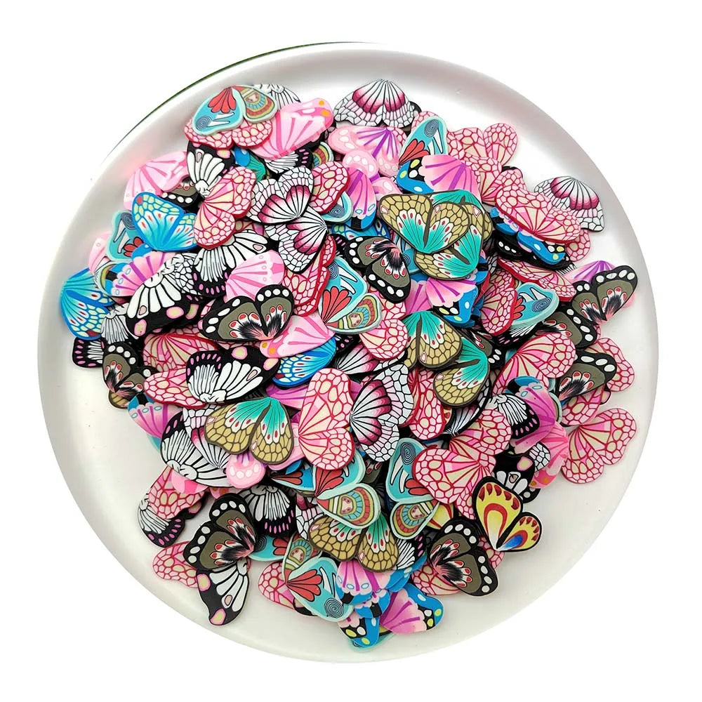 100pcs Mixed Polymer Clay Butterfly Slices Decor Polymer Hot Clay Sprinkles for Crafts Making DIY Slime Filling Accessories
