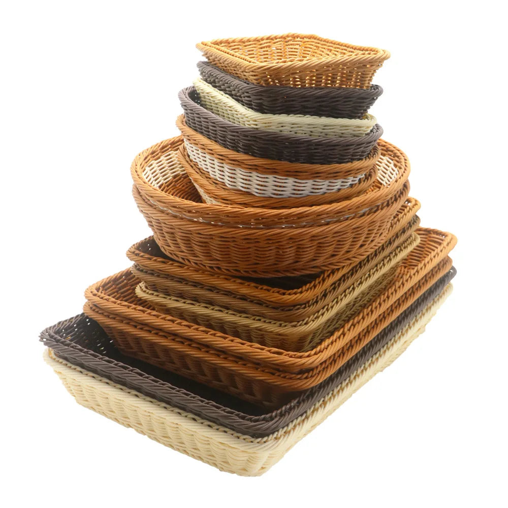 Customized Rattan Snack Storage Basket Woven Plastic Display Display Basket for Storing Bread Vegetables and Fruits