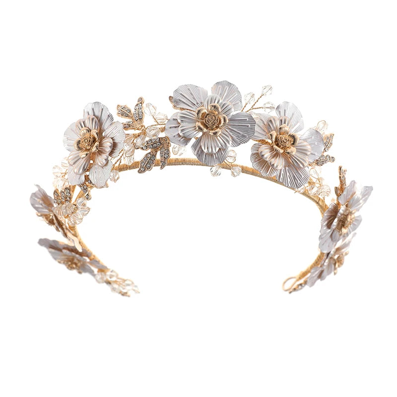 Handmade Metal Leaf Flower Crystal Rhinestone Bridal Wedding Hair Crown Headdress Beauty Prom Crown