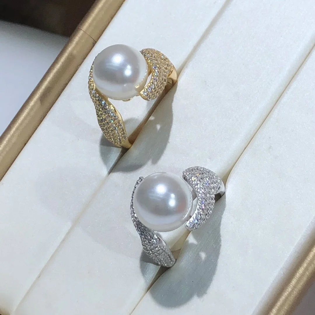 R1226 11-12mm Natural Freshwater Pearl Ring Accessory 925 Sterling Silver Adjustable Size Engagement Jewelry Ring for Women