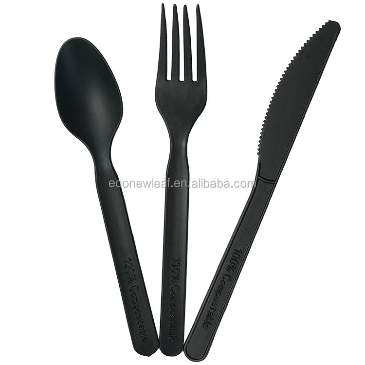 EcoNewLeaf OEM Cheap Price Bio Degradable Cutlery Compostable Disposable Utensils Black Biodegradable CPLA Corn Starch Plastic