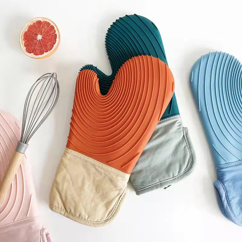 Silicone Cotton Heat-Resistant Gloves Cooking Barbecue Silicone Kitchen Microwave Mittens Oven Glove Home Heat Resistant Gloves