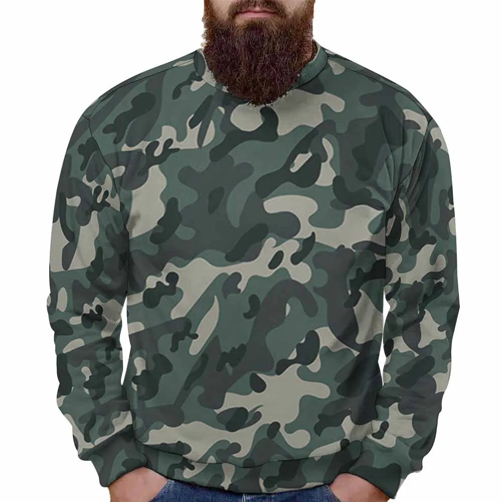 Print on Demand Custom Logo 100% Polyester  Crew Neck Knitted Pullover Oversized Full Print Men's Pullover Hoodie