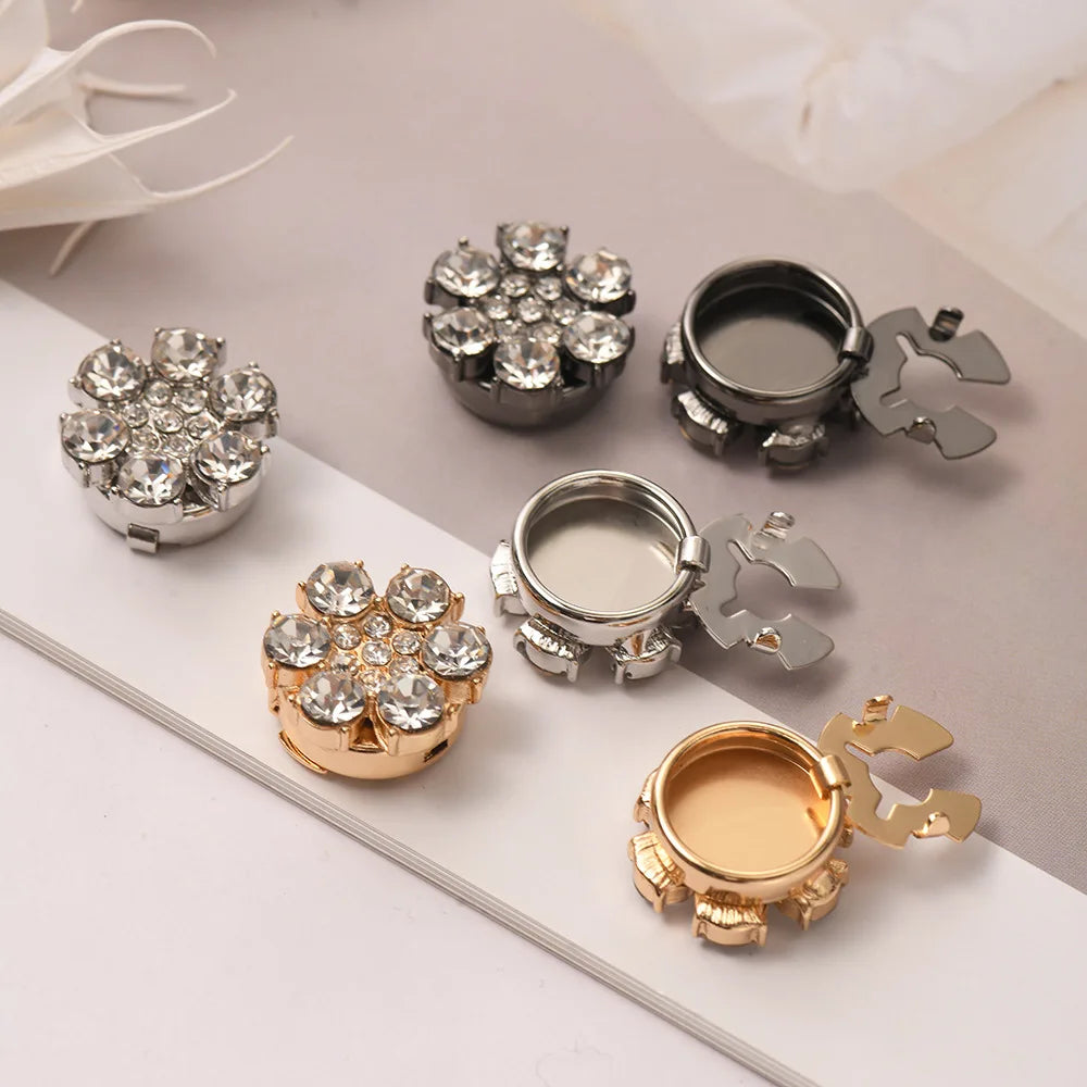 JFRB051 15mm Fancy Glitter Crystal Button Cover Accessories Rhinestone Button Covers for Shirts Sleeve Suit Cufflinks Decor