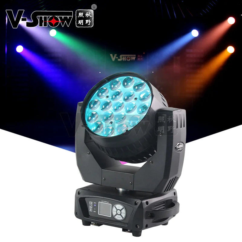 VSHOW Aura1915  19pcs 15W Moving Head Light Wash Zoom Beam 4IN1 for DJ Disco