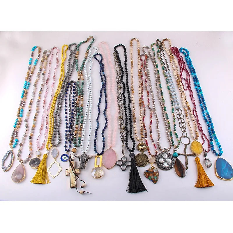 New Style 20 Pc Different Design Mix Natural Stone Necklace Crystal Glass Tassel Cross Necklace Jewelry Set