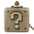 Pixel Question Box Square Pendant Vintage Bronze Steampunk Pocket Watch with Chain for Cosplay Gift