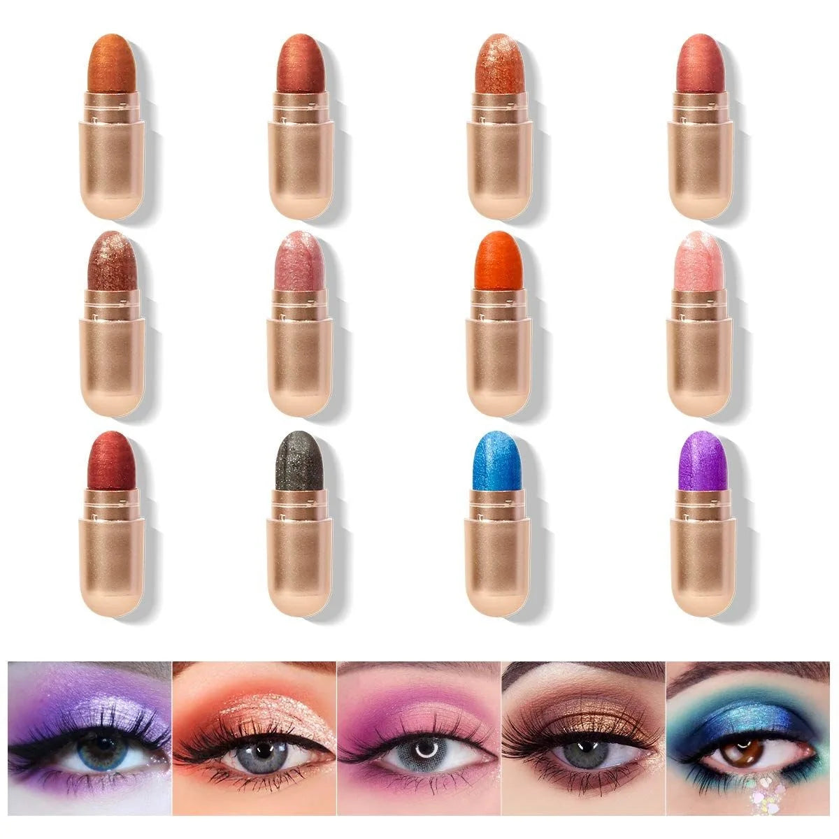 DEROL 12 Color Capsule Eyeshadow Stick Exquisite Waterproof Shimmer  Makeup Mini Eyeshadow
