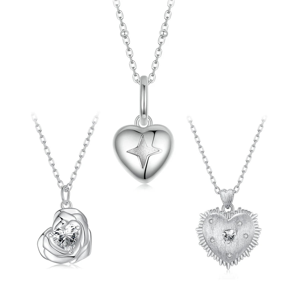 925 Sterling Silver Dainty Heart Star Necklace- White Gold Plated Handmade Heart Love Necklace for Women Necklace Jewelry