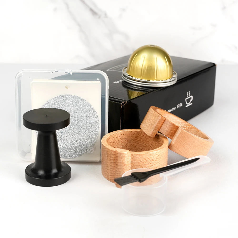 1SET Reusable Capsule Refill Kit Compatible With Vertuo Makers Capsules With Foils Seals Filling Tool Holder and Tamper
