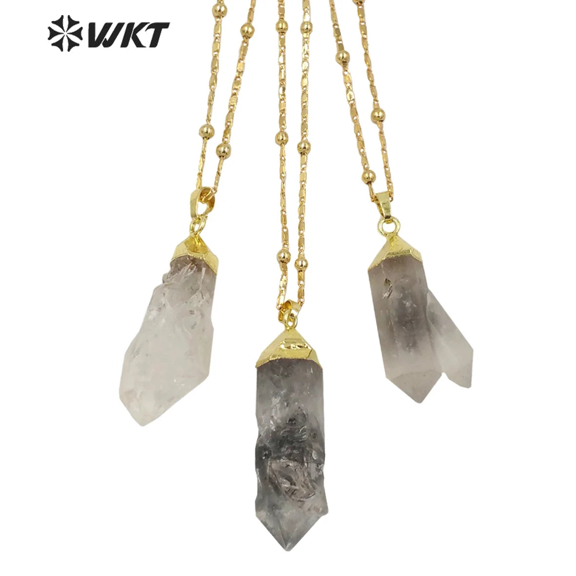 WT-N1343 WKT 2022 Unique Natural Stone Healing Crystal Necklace Irregular Crystal Pendant Gold Chain Women Favorite Necklace